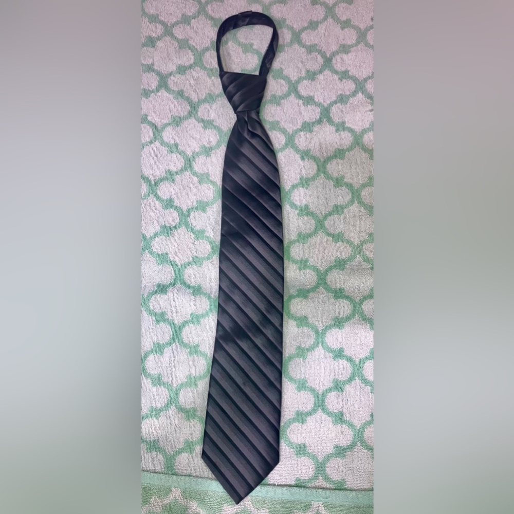 George Gray and Black Striped Tie, Zipper adjusted.